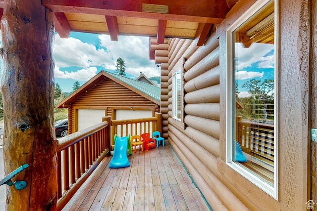 450 Crestview Dr, Summit Park, UT 84098 - wooden terrace featuring a detached garage