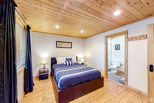 450 Crestview Dr, Summit Park, UT 84098 - bedroom featuring wood ceiling, hardwood / wood-style floors, recessed lighting, ensuite bathroom, and crown molding