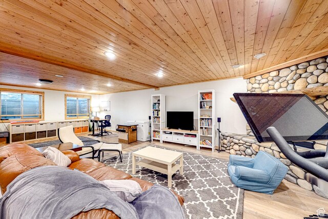 450 Crestview Dr, Summit Park, UT 84098 - living room featuring wooden ceiling, wood finished floors, and recessed lighting