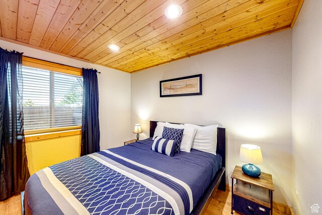 450 Crestview Dr, Summit Park, UT 84098 - bedroom featuring wood ceiling, light wood-type flooring, and recessed lighting