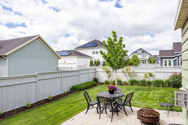 10352 S Sturgeon Dr W, South Jordan, UT 84009 - view of patio / terrace with an outdoor fire pit, a residential view, and outdoor dining area