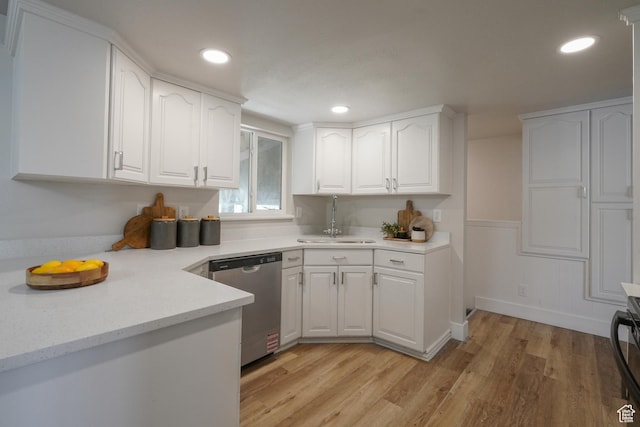 2612 S 8590 W, Magna, UT 84044 - kitchen featuring stainless steel dishwasher, a sink, white cabinetry, recessed lighting, and light wood finished floors