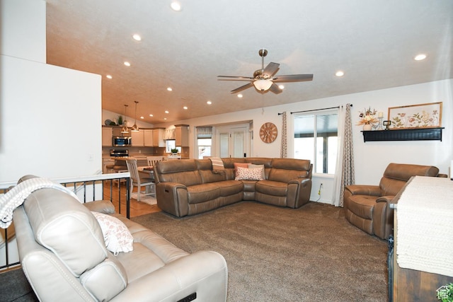 3155 S Autumn Blaze Cv W, West Valley City, UT 84128 - living area featuring recessed lighting, ceiling fan, and carpet flooring