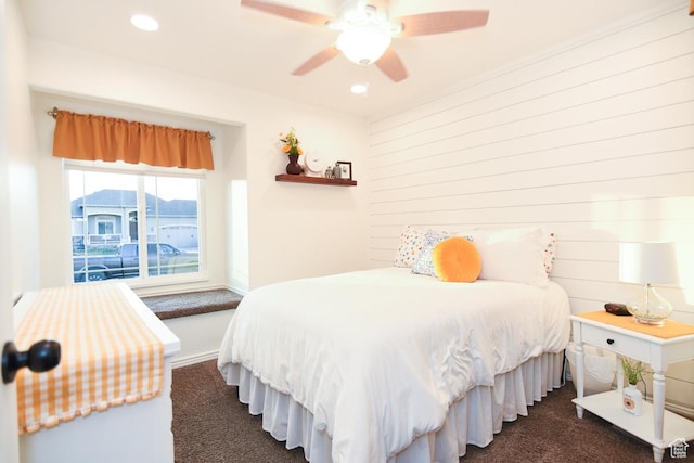 3155 S Autumn Blaze Cv W, West Valley City, UT 84128 - bedroom featuring dark carpet, recessed lighting, and ceiling fan