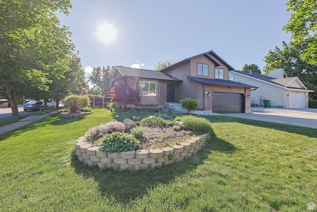 1298 S 500 E, Kaysville, UT 84037 - view of front of house featuring brick siding, driveway, a front yard, and stucco siding