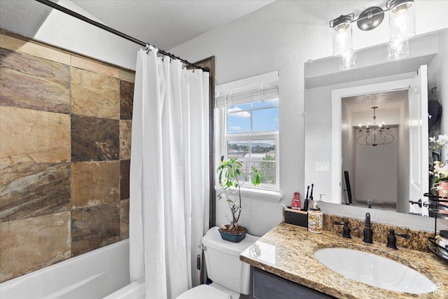 2899 W 8870 S, West Jordan, UT 84088 - full bath featuring toilet, shower / bathtub combination with curtain, vanity, and a chandelier