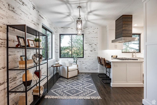dining area featuring dark wood-style floors, healthy amount of natural light, and baseboards