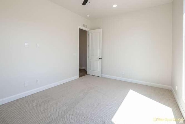 3208 S Sand Stone Dr, Hurricane, UT 84737 - empty room featuring light colored carpet, baseboards, ceiling fan, and recessed lighting
