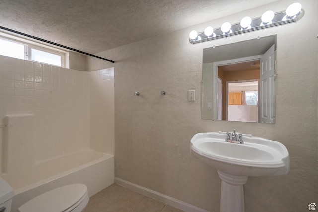 328 Hillcrest Cir, Central, UT 84722 - full bathroom with plenty of natural light, a textured ceiling, tile patterned flooring, toilet, and bathtub / shower combination