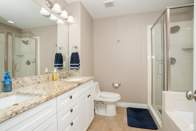 161 S 2775 W, West Point, UT 84015 - full bath featuring tile patterned flooring, a shower stall, toilet, double vanity, and baseboards