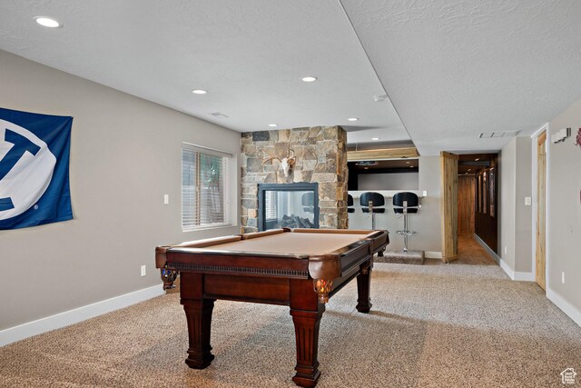 667 W Aspen Hills Blvd N, Saratoga Springs, UT 84045 - playroom featuring billiards table, carpet floors, baseboards, recessed lighting, and a textured ceiling