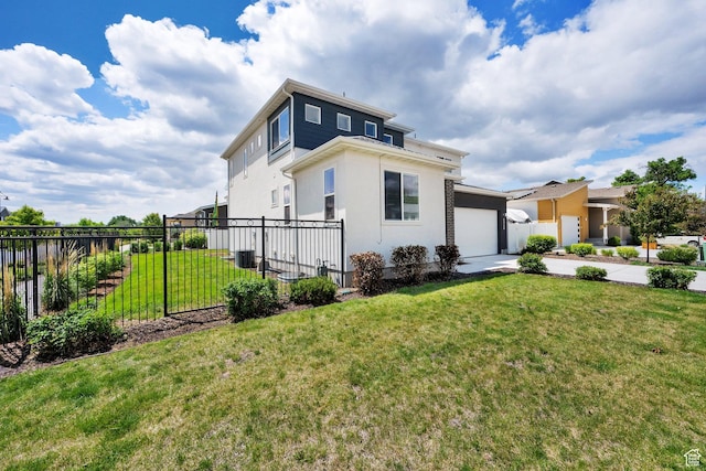 524 E Farmer Alumni Dr S, South Salt Lake, UT 84106 - back of property with a garage, cooling unit, concrete driveway, and stucco siding