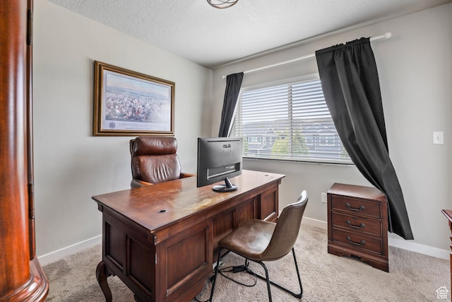 7886 N Bridleway Rd, Eagle Mountain, UT 84005 - office with light colored carpet, baseboards, and a textured ceiling