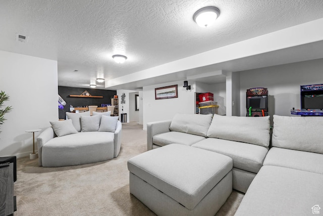 7886 N Bridleway Rd, Eagle Mountain, UT 84005 - living room featuring a textured ceiling, carpet flooring, and baseboards