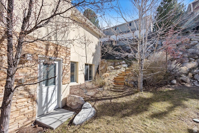 442 E Brew Rd, Draper, UT 84020 - view of home's exterior with stucco siding and stairs