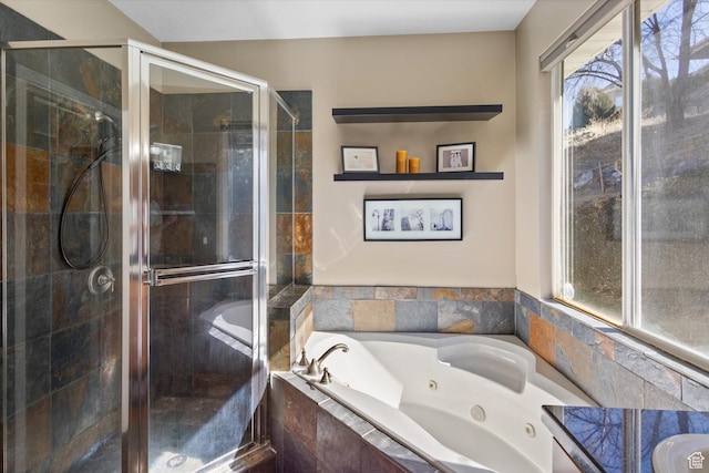442 E Brew Rd, Draper, UT 84020 - bathroom featuring healthy amount of natural light, a stall shower, and a tub with jets