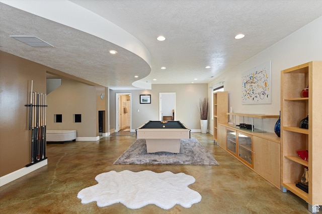 442 E Brew Rd, Draper, UT 84020 - game room featuring concrete flooring, billiards, baseboards, a textured ceiling, and recessed lighting