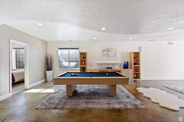 442 E Brew Rd, Draper, UT 84020 - game room with baseboards, a textured ceiling, billiards, recessed lighting, and finished concrete flooring