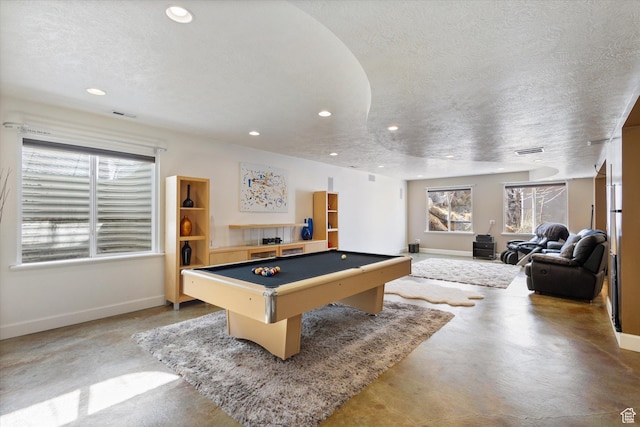 442 E Brew Rd, Draper, UT 84020 - recreation room with finished concrete floors, baseboards, recessed lighting, billiards table, and healthy amount of natural light