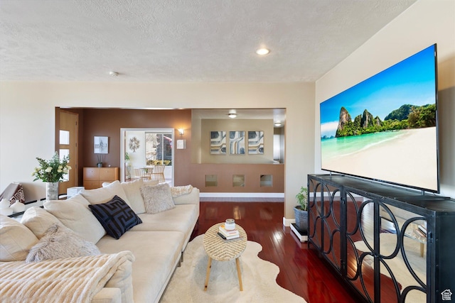 442 E Brew Rd, Draper, UT 84020 - living room with baseboards, wood finished floors, a textured ceiling, and recessed lighting
