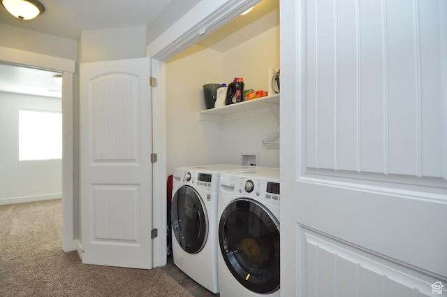 5213 W Courtly Ln, Herriman, UT 84096 - laundry room with washing machine and dryer and carpet flooring