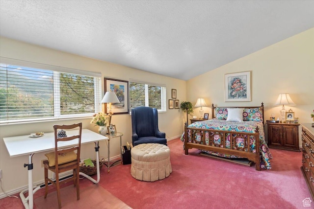 1154 N 700 W, Centerville, UT 84014 - bedroom featuring carpet floors, a textured ceiling, lofted ceiling, and baseboards