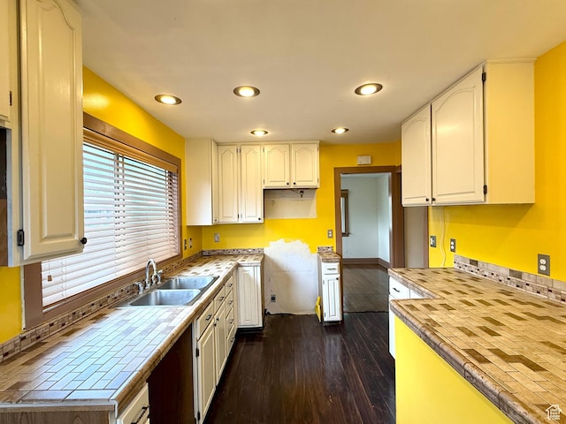 1980 S 600 E, Salt Lake City, UT 84105 - kitchen with a sink, recessed lighting, dark wood-type flooring, and white cabinets