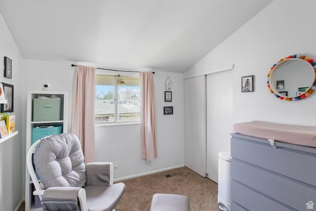 8316 S Carmen Ct E, Sandy, UT 84070 - living area featuring vaulted ceiling and carpet floors