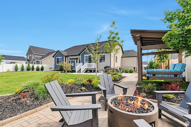 3864 W Safflower Dr, Lehi, UT 84043 - view of patio with an outdoor fire pit and a residential view