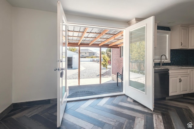 595 W Winchester St, Murray, UT 84123 - doorway to outside featuring a sink, baseboards, and french doors