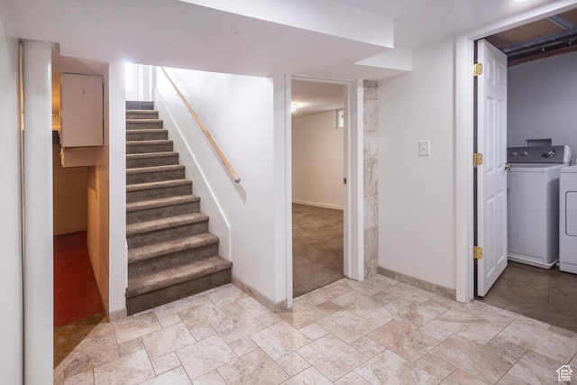 595 W Winchester St, Murray, UT 84123 - stairway with separate washer and dryer, baseboards, and stone finish floors