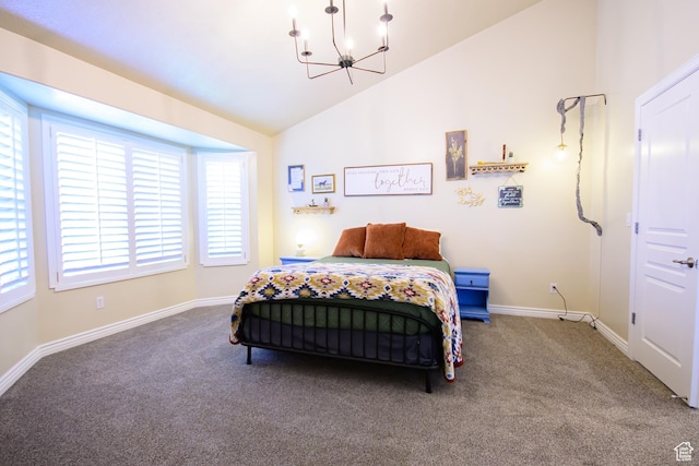 2763 N Hills Dr, Layton, UT 84040 - carpeted bedroom featuring a chandelier, vaulted ceiling, and baseboards