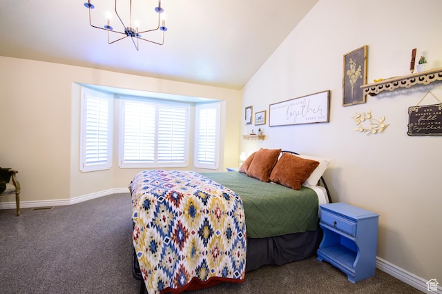 2763 N Hills Dr, Layton, UT 84040 - carpeted bedroom with multiple windows, a chandelier, baseboards, and vaulted ceiling
