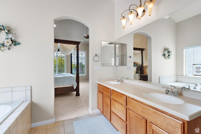 531 W Glendon Way, Pleasant Grove, UT 84062 - full bath with ensuite bathroom, tile patterned flooring, ceiling fan, a garden tub, and double vanity