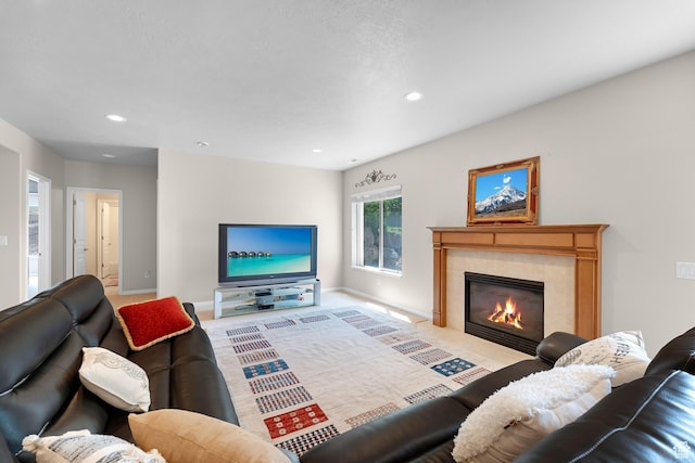 531 W Glendon Way, Pleasant Grove, UT 84062 - carpeted living area with recessed lighting, a tile fireplace, and baseboards