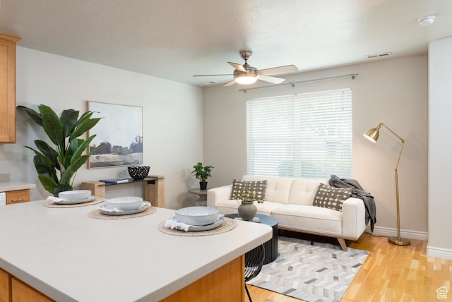 917 E Grape Ivy Way S, Millcreek, UT 84106 - living area with plenty of natural light, a ceiling fan, light wood-type flooring, and baseboards