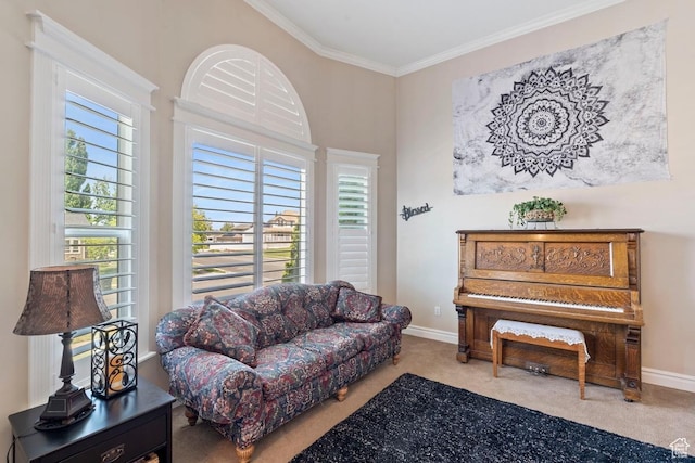 1516 N Willow Valley Dr W, Centerville, UT 84014 - living room featuring carpet flooring, ornamental molding, and baseboards