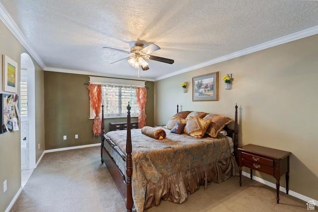 1516 N Willow Valley Dr W, Centerville, UT 84014 - carpeted bedroom featuring ornamental molding, a textured ceiling, baseboards, and a ceiling fan