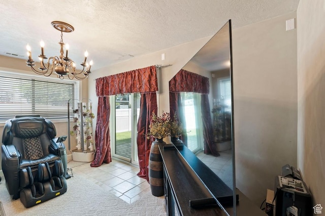 1516 N Willow Valley Dr W, Centerville, UT 84014 - entrance foyer with a chandelier, a textured ceiling, and light tile patterned floors