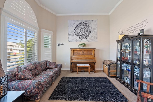 1516 N Willow Valley Dr W, Centerville, UT 84014 - carpeted living room with ornamental molding and baseboards