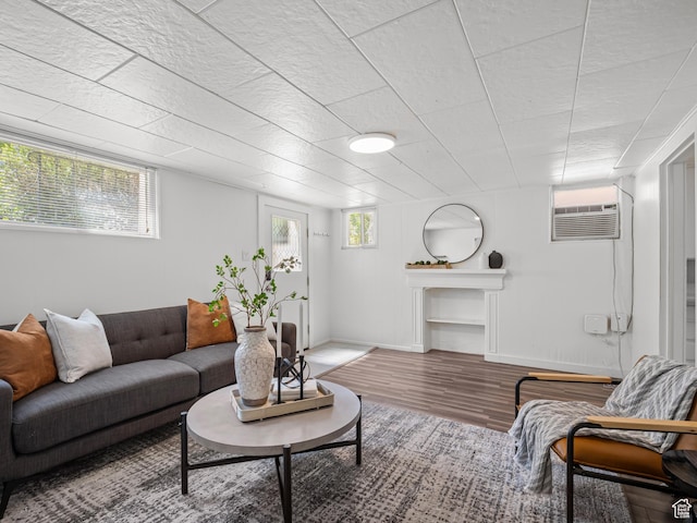 1067 S 400 E, Salt Lake City, UT 84111 - living room featuring wood finished floors and a wall mounted air conditioner