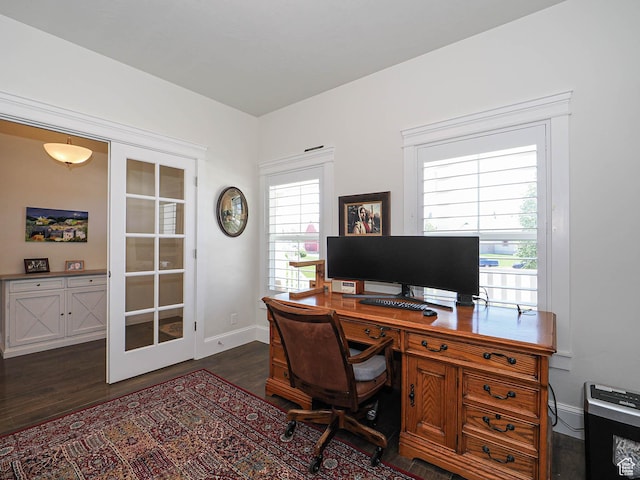 104 S Summer Breeze Ln W, Layton, UT 84041 - office area featuring dark wood-style flooring, baseboards, and french doors