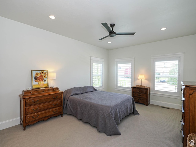 104 S Summer Breeze Ln W, Layton, UT 84041 - bedroom featuring light carpet, recessed lighting, baseboards, and ceiling fan