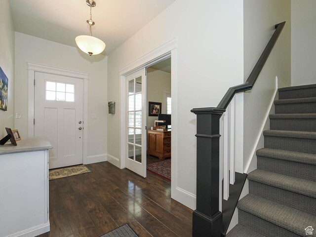 104 S Summer Breeze Ln W, Layton, UT 84041 - foyer featuring dark wood finished floors, stairway, and baseboards