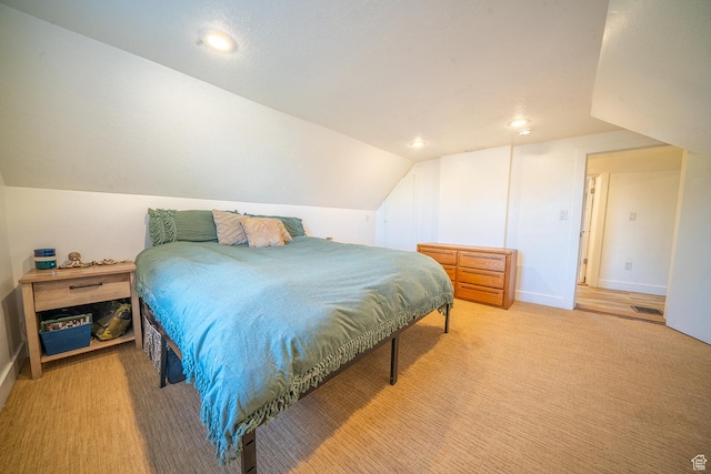 59 E 300 N, Ephraim, UT 84627 - bedroom with lofted ceiling, light carpet, recessed lighting, and baseboards