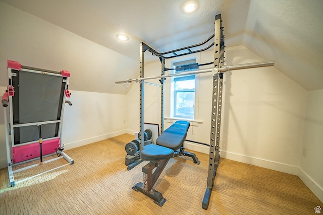 59 E 300 N, Ephraim, UT 84627 - workout area with lofted ceiling, carpet, baseboards, and recessed lighting