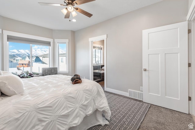 4957 N Sage Dr, Eagle Mountain, UT 84005 - carpeted bedroom with baseboards, ceiling fan, recessed lighting, and ensuite bath