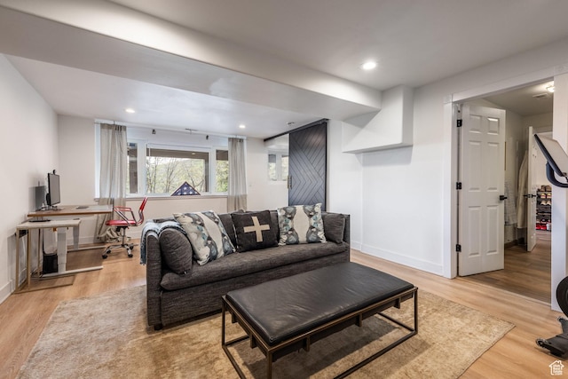 7189 N Hitching Post Dr W, Park City, UT 84098 - living area featuring light wood-type flooring, baseboards, a desk, and recessed lighting