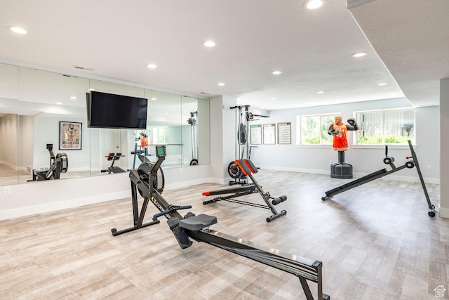 3824 N Patiosprings Dr, Eden, UT 84310 - workout room featuring recessed lighting, baseboards, and light wood-type flooring