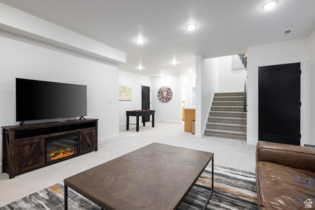 6592 Purple Poppy Ln Unit 117, Park City, UT 84098 - carpeted living room featuring stairs, recessed lighting, and baseboards